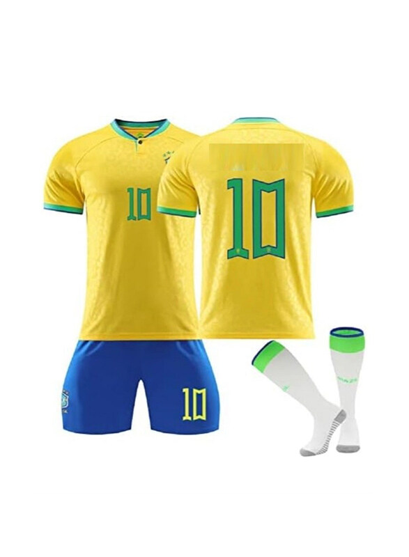 

DubaiGallery Football Team No.10 World Fans Jersey with Shorts & Socks Unisex, Yellow/Blue