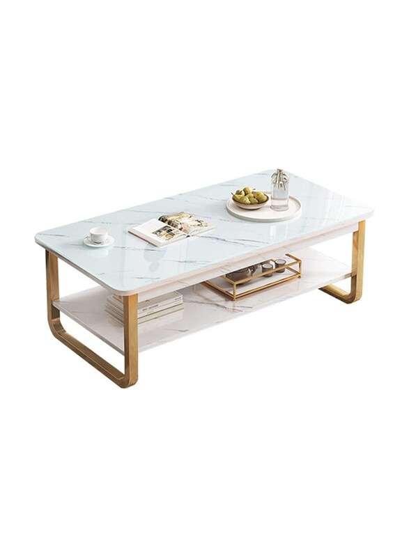 

DubaiGallery Coffee Table Open Shelf Living Room Table for Reception Room, White/Yellow