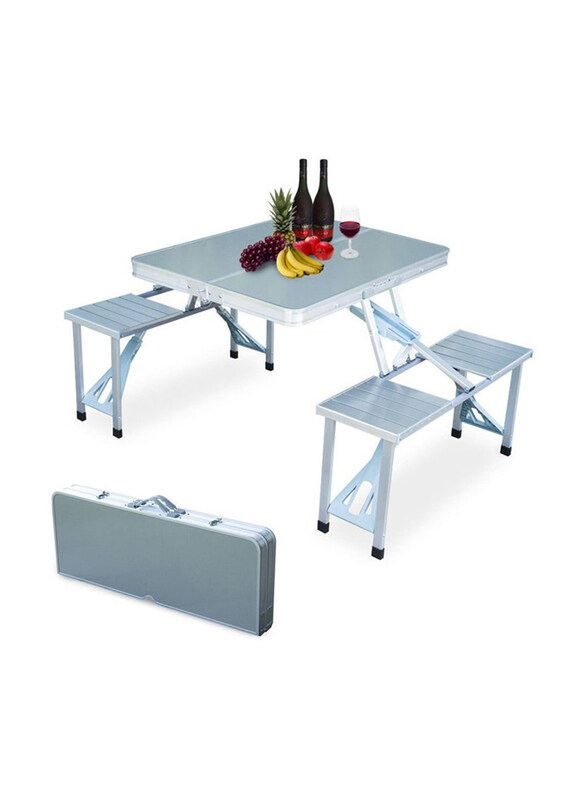 

DubaiGallery Folding Picnic Table with 4 Seats Chairs, Silver