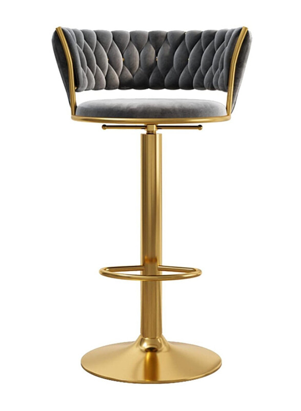 

DubaiGallery Luxury Bar Modern Round Adjustable Reception Chair, Gold/Grey