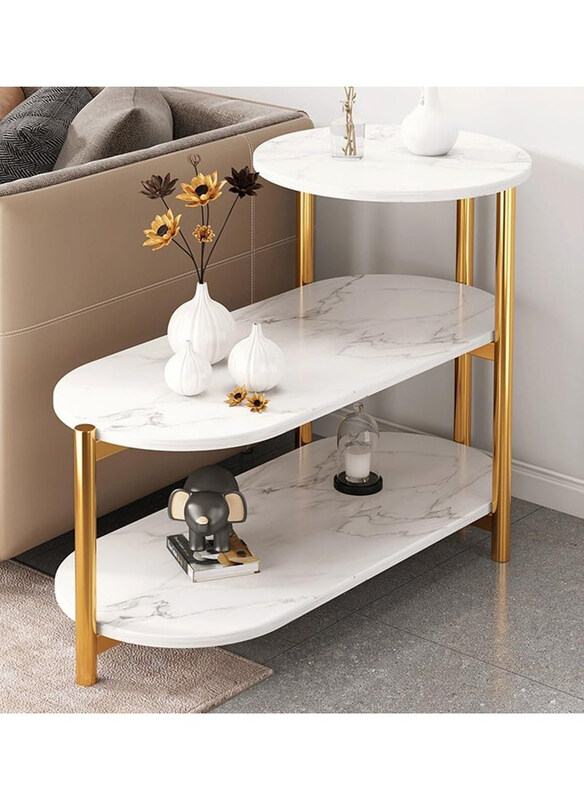 

DubaiGallery Multi-Layer Luxury Italian Light Simple Side Tables, White/Gold