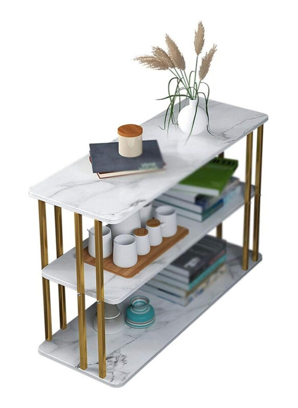 

DubaiGallery 3 Shelves Sofa Side Small Coffee Table, White/Gold