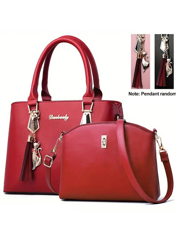 

Danbaoly Fashion Tassel Decor High Capacity Tote Bag for Women, 2 Piece, Red