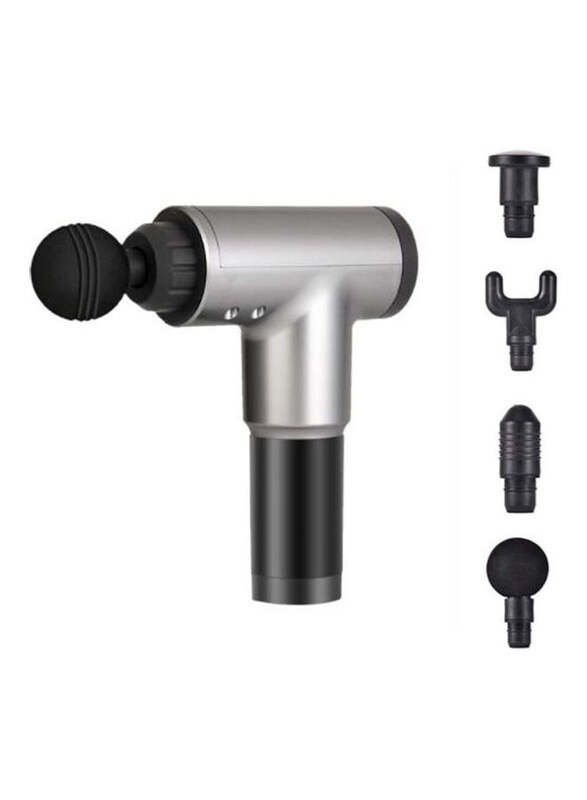 

Generic Electric Muscle Facial Massage Gun with 4 Heads, Silver/Black