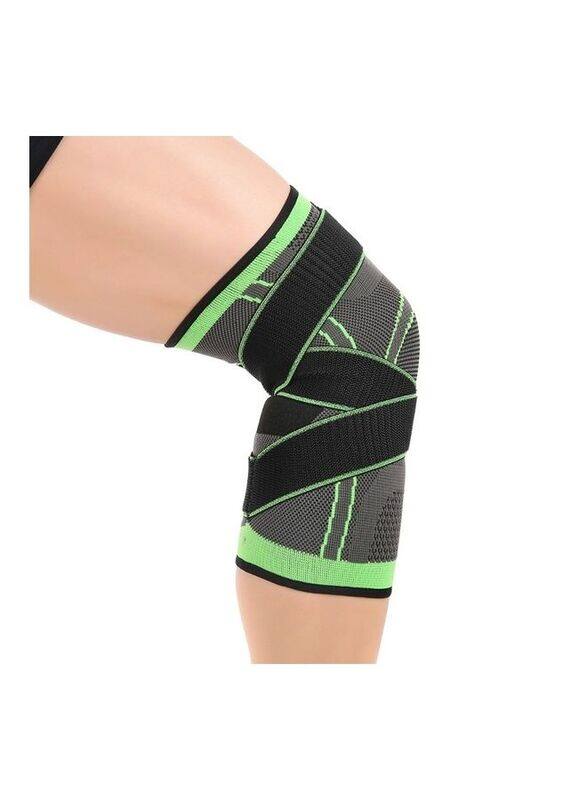 

Generic Knee Braces Knitted Adjustable Straps Support Compression Sleeve Non-Slip Breathable Basketball Running Fitness, 2-Piece, Large, Black/Green