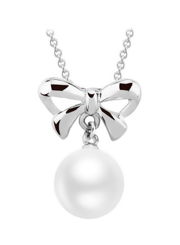 

Zmc Rhodium Plated Imitation Pearl Studded Pendant Necklace for Women, Silver