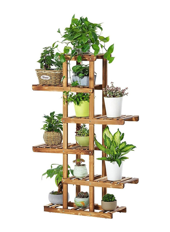 

DubaiGallery Tall Solid Pine Wood Planter Stand Storage Rack Flower Display Shelf Patio Home, Brown