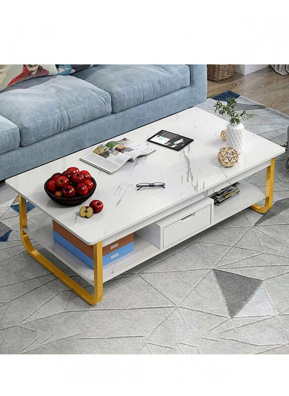 

DubaiGallery 2-Tier Modern Upgraded Design Coffee Table with Drawer, White/Yellow