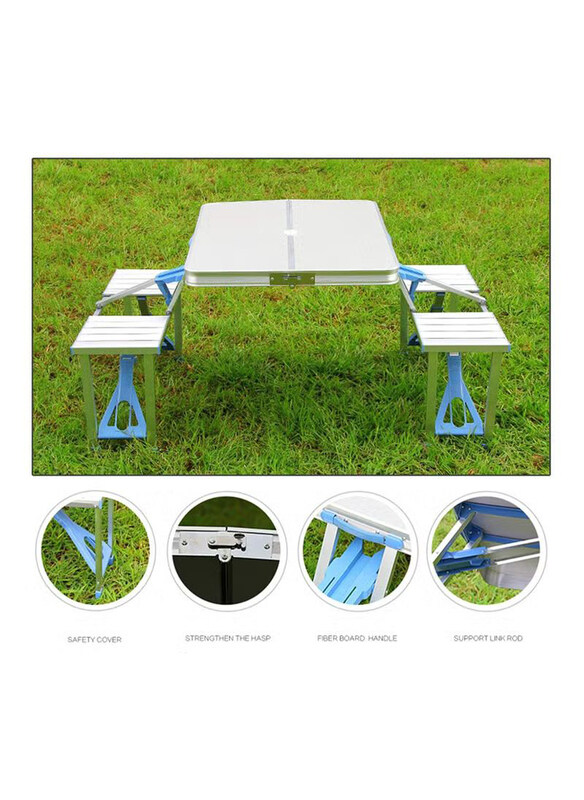 

Dubaigallery Portable Aluminum Alloy Folding Camping Picnic Table with 4 Seats, Garden Umbrella Hole & Soft Handle for Barbecue, Travel & Outing, Mult