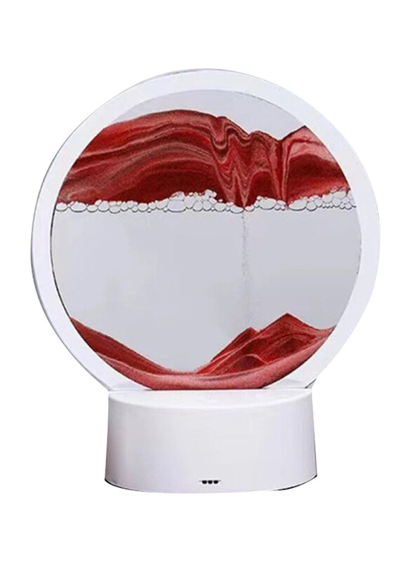 

DubaiGallery 3D Sand Art Painting Desk Lamp Round Glass Kinetic Sandscapes with LED Light, White/Red