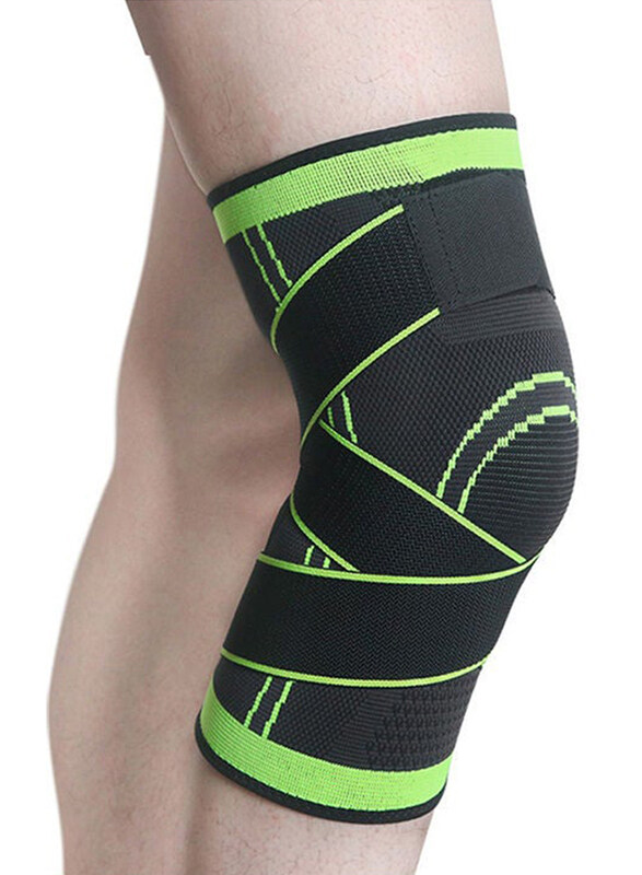 

Generic 2 Piece Basketball Unisex Knee Brace Compression Sleeve Pad with Knitted Adjustable Straps, Small, Y17434GR-S-KM, Black/Light Green