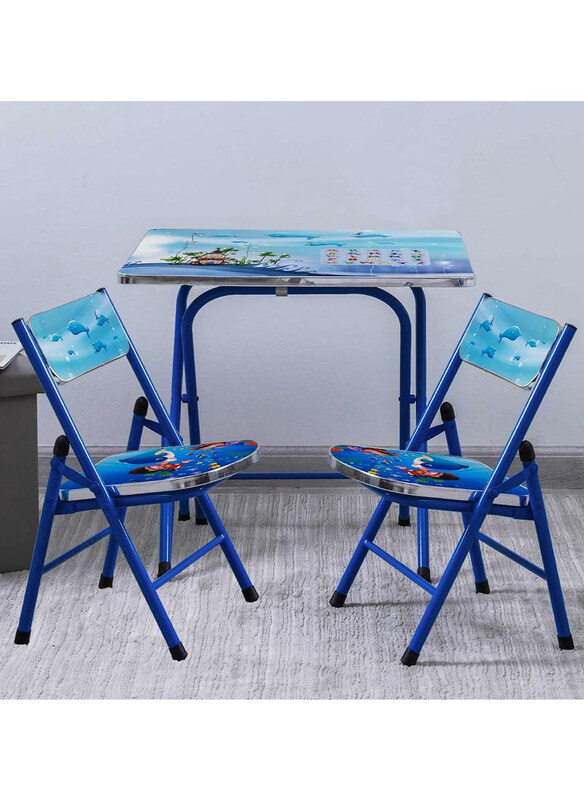 

DubaiGallery Kids Folding Portable Study Table and 2 Chairs Set, Blue