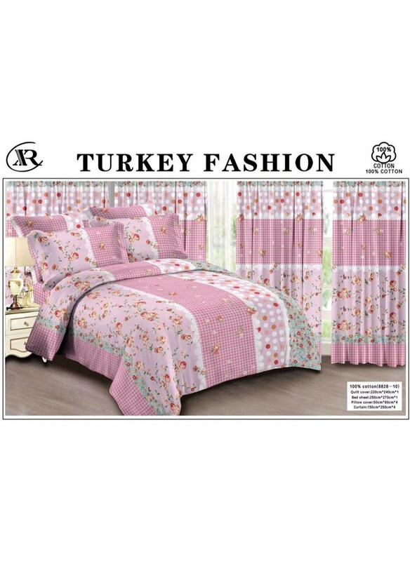 

Generic 10-Piece Turkey Comforter Bedding Set, 1 x Duvet Cover, 1 x Bed Sheet, 2 x Pillowcases, 1 x Bed Spread, 4 x Curtain, 1 x Decoration with Core, Pink