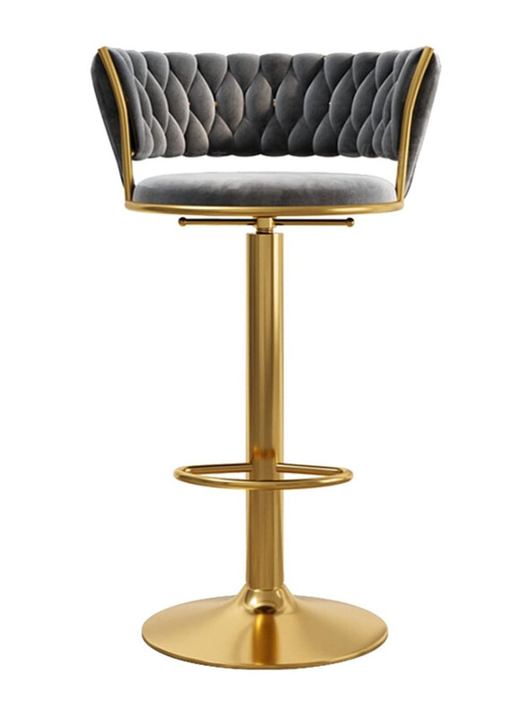 

DubaiGallery Luxury Bar Modern Round Adjustable Reception Chair, Gold/Grey