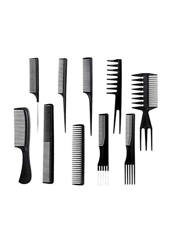 

Generic Professional All Hair Types Styling Comb Set, Black, 10 Pieces