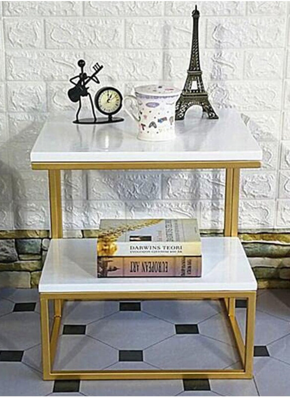 

DubaiGallery Nordic Marble Glass Side Table, Gold/White