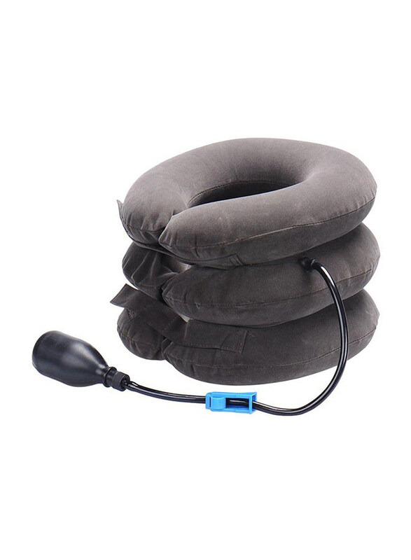 

Generic Half Velvet Three-Tube Inflatable Cervical Vertebra Tractor Nap Pillow Traction, Grey