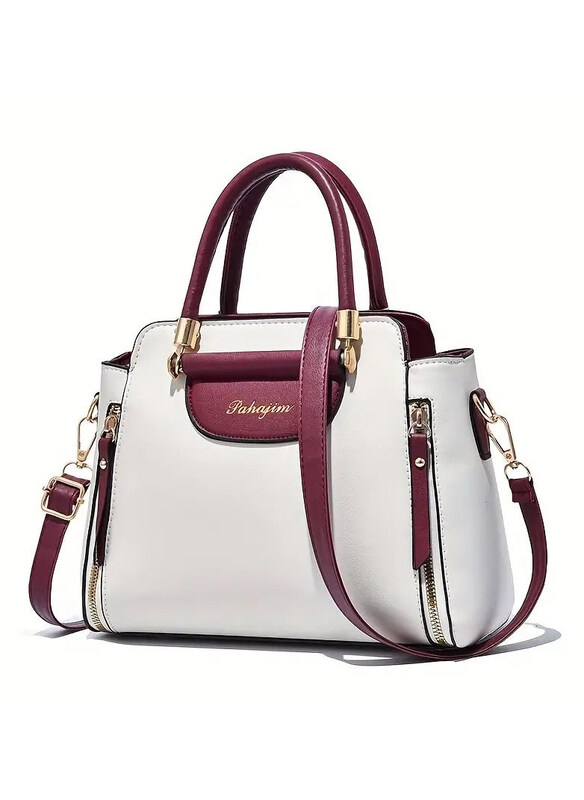 

Pahajim Elegant Colour Contrast Fashion Satchel Crossbody Bag for Women, White/Red