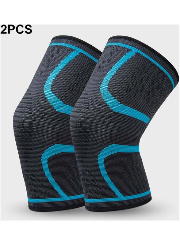 

Generic 2 Pieces Knee Compression Sleeve Knitted Fabric Joint Pain-Relief Football Knee Brace for Unisex, Medium, Lake Blue