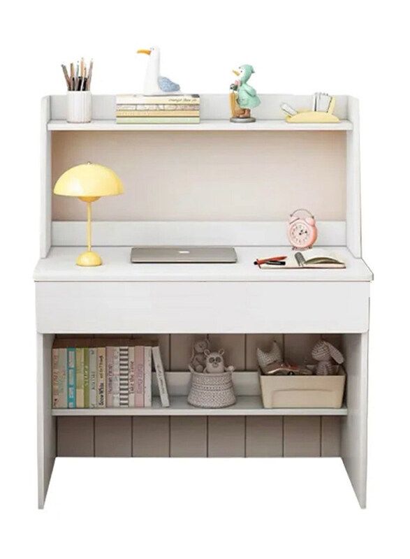 

DubaiGallery Modern Simple Style Laptop Table with Drawer and Bookshelves, White