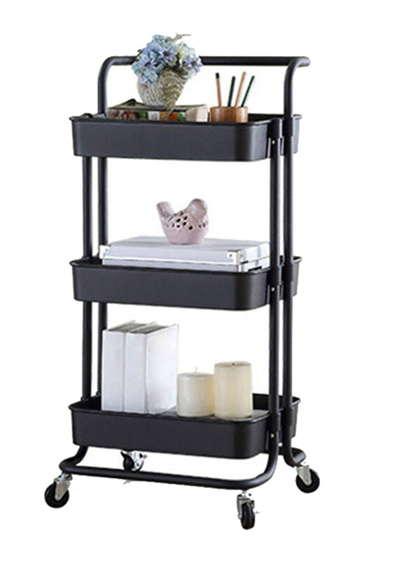 

Generic 3-Tier Rolling Metal Utility Cart on Wheel Moveable Storage Organizer, Black