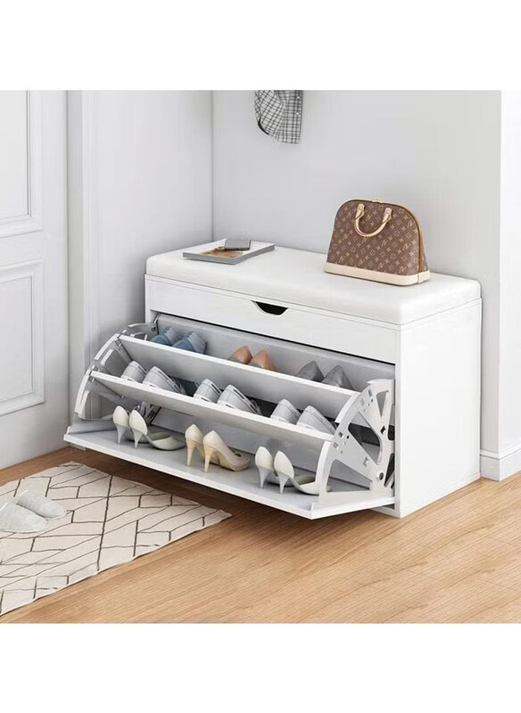 

DubaiGallery Space Saving Multi-functional Household Entry Door Combined Shoe Storage Bench Cabinet Rack with 3 Tier Adjustable Shelves, White