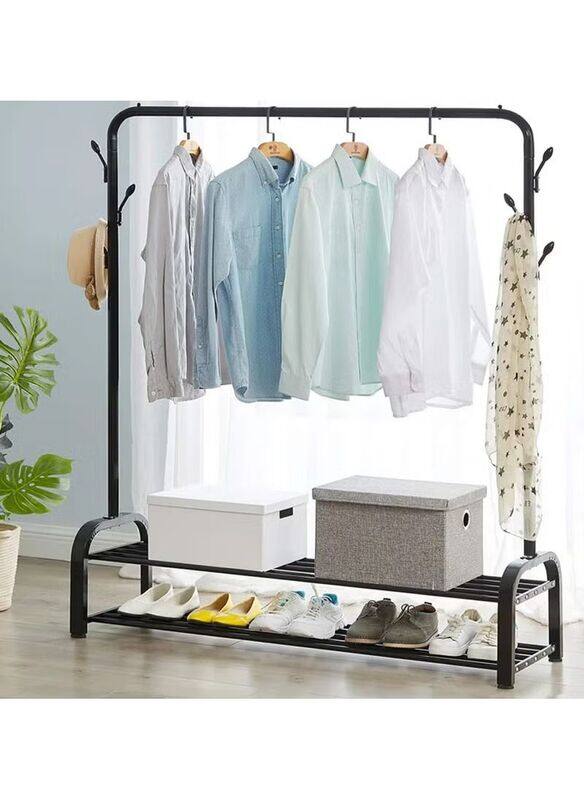 

DubaiGallery Foldable Double Pole Clothes Storage Drying Rack with Hooks & Shoe Rack, Black