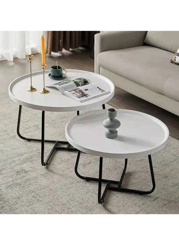 

DubaiGallery Sofa Console Cocktail Round Coffee Tables, White/Black
