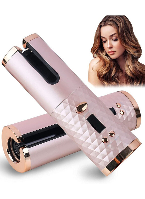 

Generic Cordless Auto Hair Curler with 6 Temps & Timers, Pink/Gold
