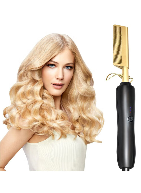 

DubaiGallery Hot Electric Pressing Straightening Comb, Black/Gold