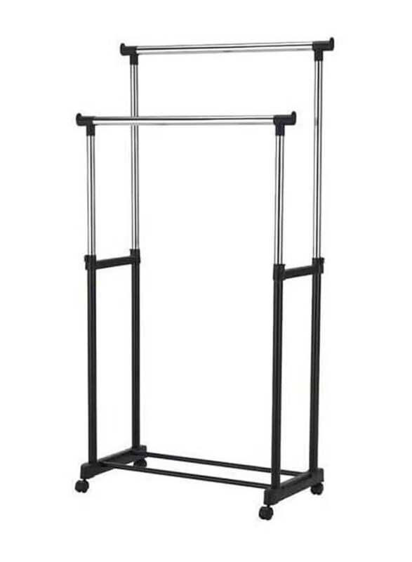 

Generic Cloth Rack Double Pole Telescopic Clothes Hanger, Black