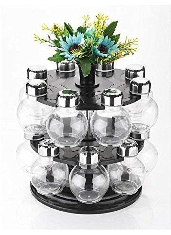 

Generic 16-Piece Round Rotating Glass Jar Rack Set, Black/Silver