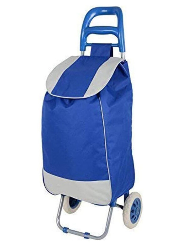 

DubaiGallery Folding Essential Shopping Trolley Fabric Luggage Bag with 2 Wheels, Blue/Grey