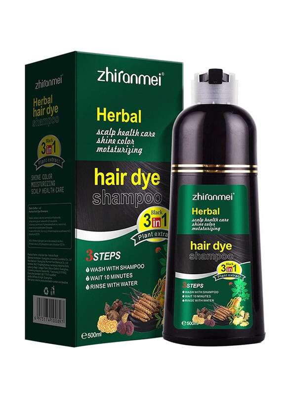 

Zhiranmei 3-in-1 Herbal Hair Dye Color Shampoo, 500ml, Black