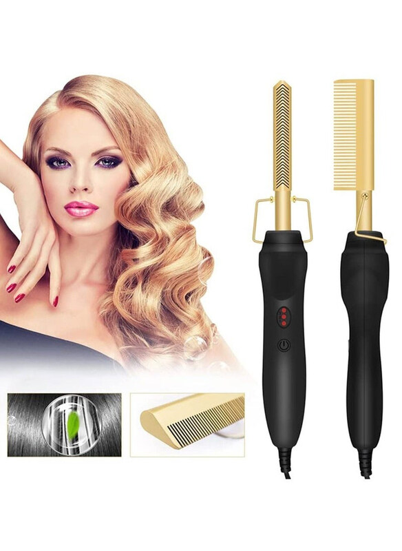 

DubaiGallery Ceramic Hot Comb, Black/Gold