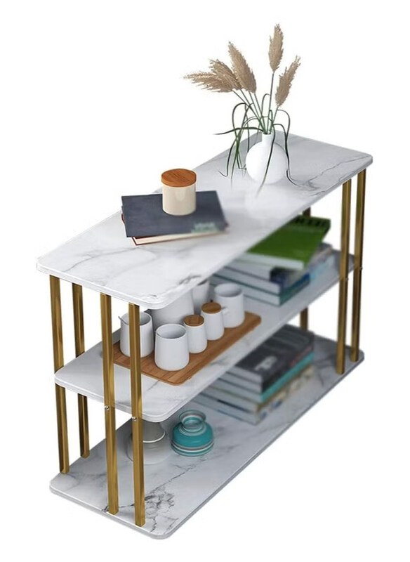 

DubaiGallery Multi-Layer Shelf Sofa Side Table, White/Gold