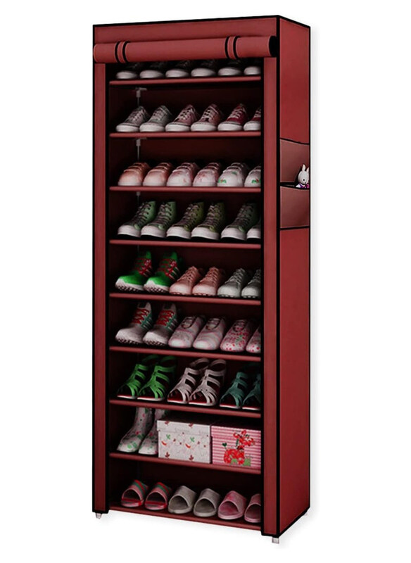 

Dubaigallery 9-Tiers Shoe Rack Cabinet with Non Woven Fabric Cover, Red