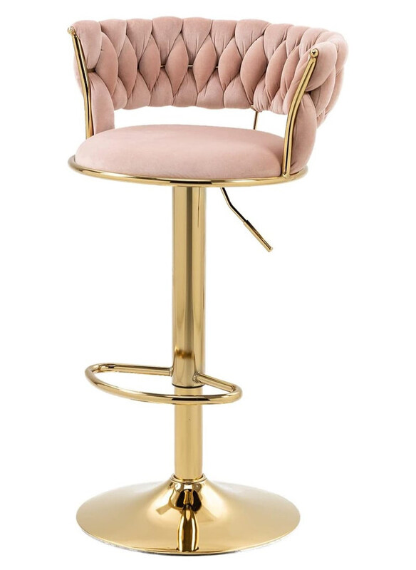 

DubaiGallery Modern Adjustable Counter Height 360° Swivel Bar Stools with Backrest, Gold/Light Pink