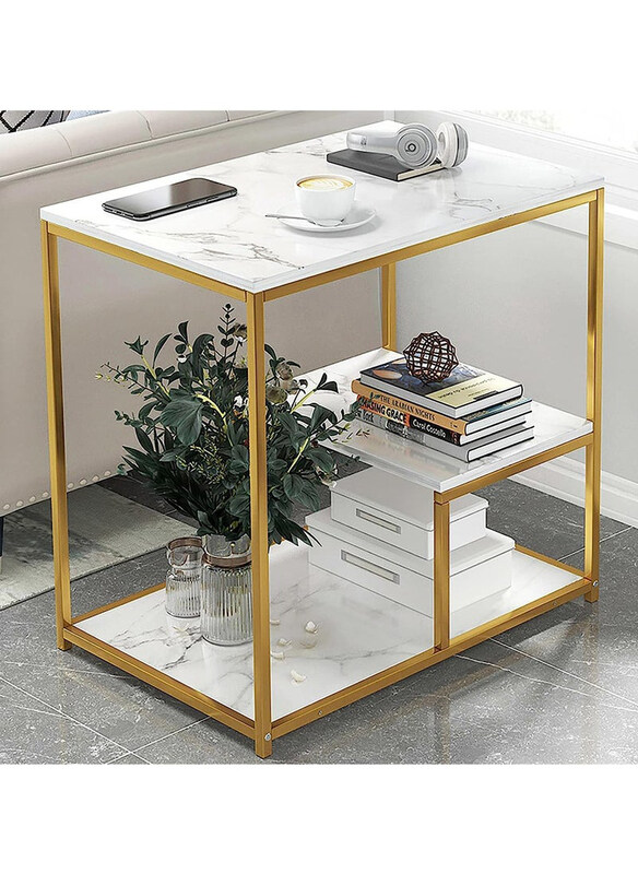 

Dubaigallery 2 Tier Golden Iron Living Room Square Coffee Table, White/Gold