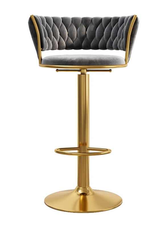 

DubaiGallery Luxury Bar Modern Round Adjustable Reception Chair, Gold/Grey