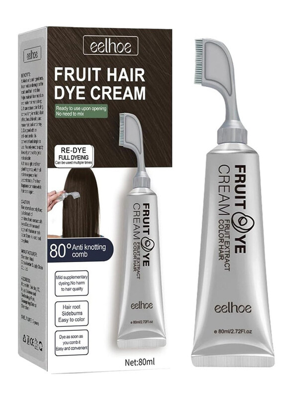

Eelhoe Fruit Extract Hair Dye Cream with Anti Knotting Comb, 80ml, Black