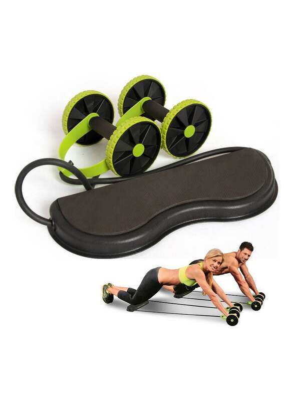 

Generic Double Wheel Roller with Resistance Bands Knee Mat, Green/Black