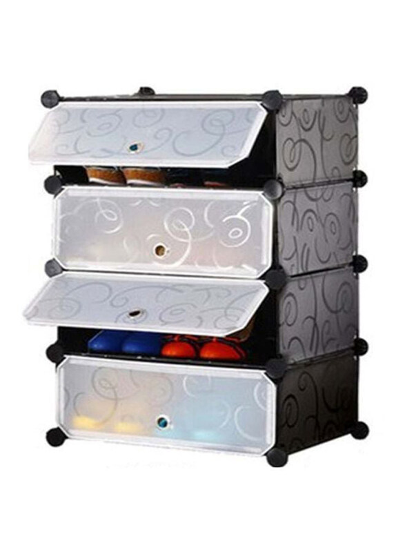 

Generic 4 Cube Modular Shoe Cabinet, Black/White
