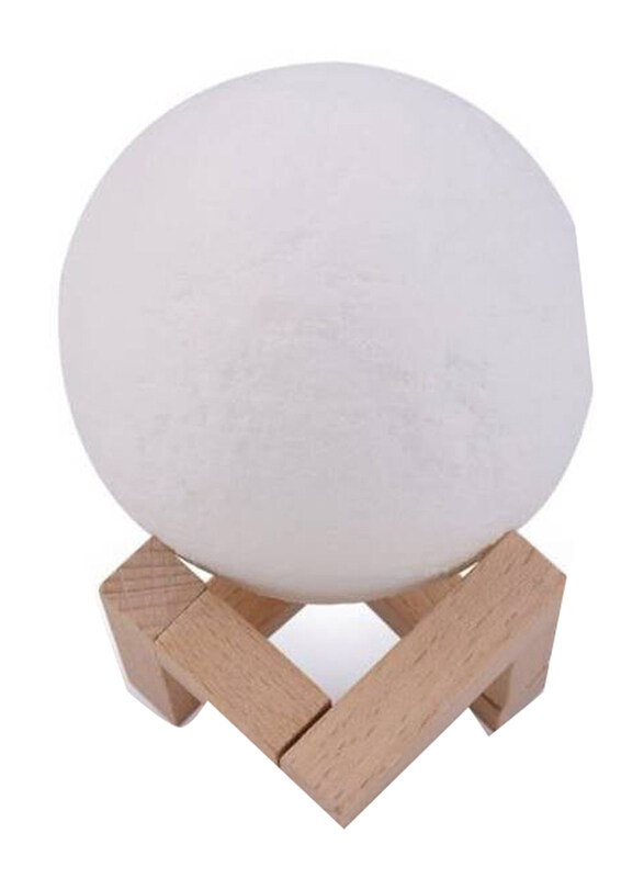 

Generic 3D Moon LED Light Lamp with Wood Stand, White/Beige