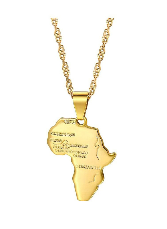 

Generic 18K Gold Plated Necklace with Letter Carved Design Africa Map Pendant Unisex, Gold