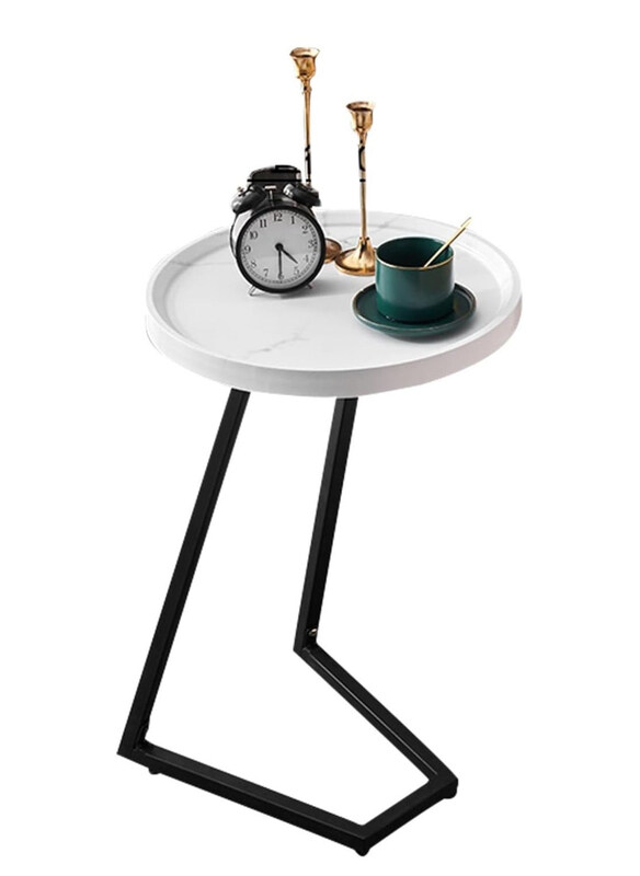 

DubaiGallery C-Shaped Metal Frame Side Table, White/Black