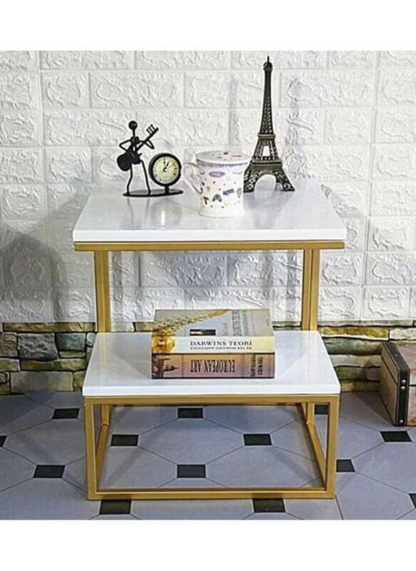 

DubaiGallery Marble Texture Wooden Combination Furniture Durable Square Tea & Coffee Tables, White/Gold