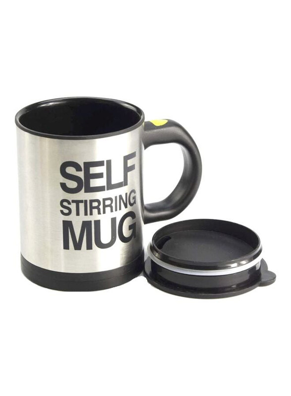 

Generic 400ml Self Stirring Mug with Lid, Silver/Black