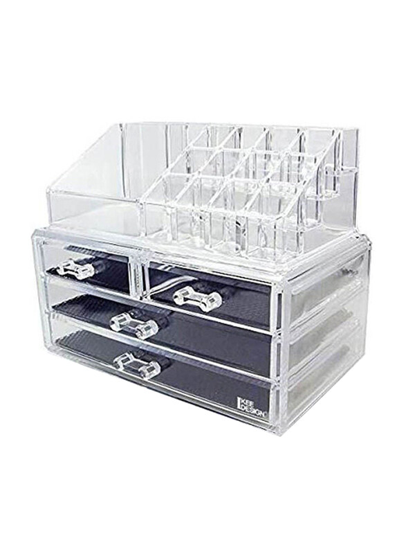 

Generic Acrylic Jewellery Cosmetic Makeup Storage Display Boxes Set With Brush Holder With 4 Drawer Set, White