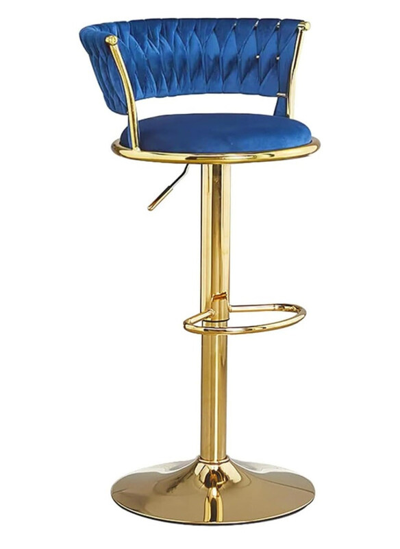 

DubaiGallery Modern Round Adjustable Luxury Bar Stool, Gold/Dark Blue